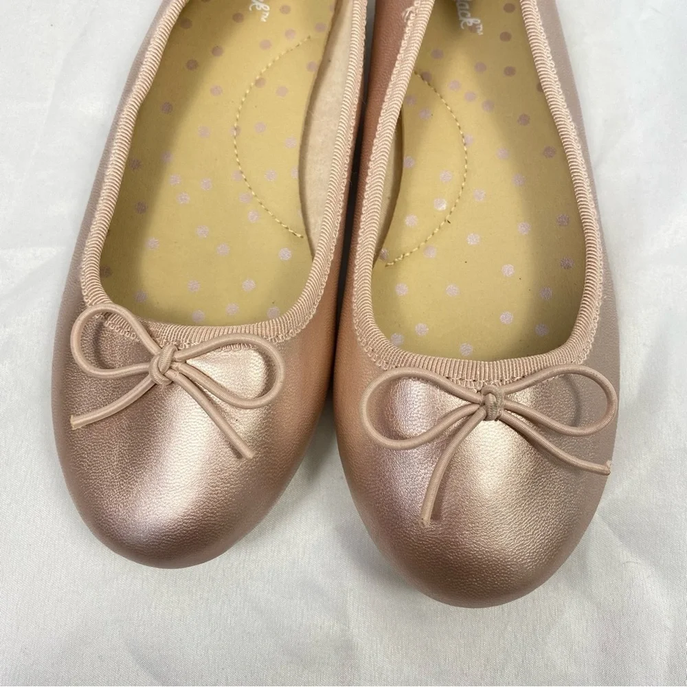 Cat & Jack Girl Chic Ballet Flats with Bow Accent Rose Gold Metallic Size 13